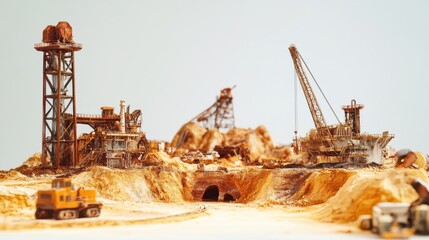 Detailed Model of Mining Landscape with Machinery and Equipment in an Industrial Setting