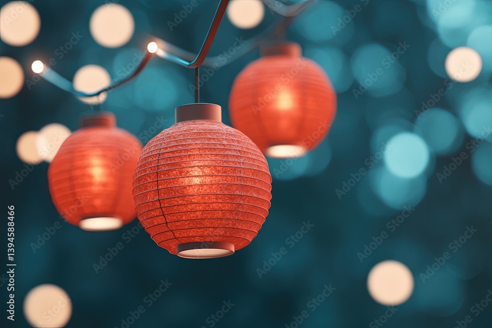 Poster red lanterns and string lights