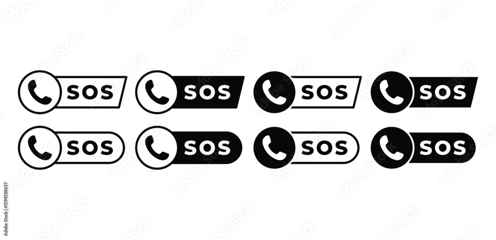 Poster sos emergency call button icons black white color vector design set