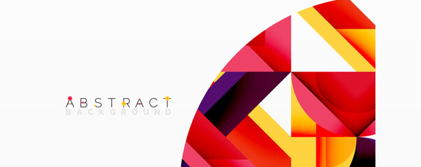 Obraz premium Bright geometric shapes overlap creating dynamic composition. Vivid reds, oranges, purples dominate design. Modern abstract background suitable for various projects.