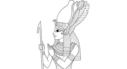 Fototapeta premium Anuket Goddess of the Nile Coloring Page Ancient Egyptian Deity Water Fertility Headdress Line Art Illustration