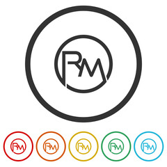 RM letter logo concept. Set icons in color circle buttons