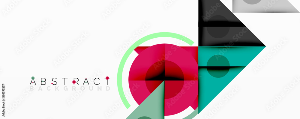 Leinwandbilder Modern abstract design features geometric shapes, vibrant colors. Composition includes circles, lines, overlapping elements creating dynamic visual effect. Minimalist style.