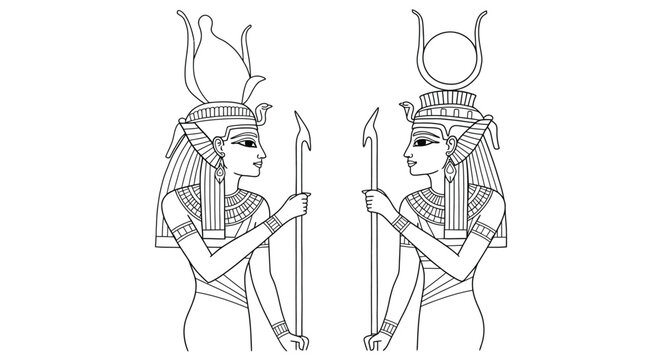 Egyptian Goddesses Nephthys Serket Coloring Sheet Protectors Magic Scorpion Deities Mythology Outline Drawing