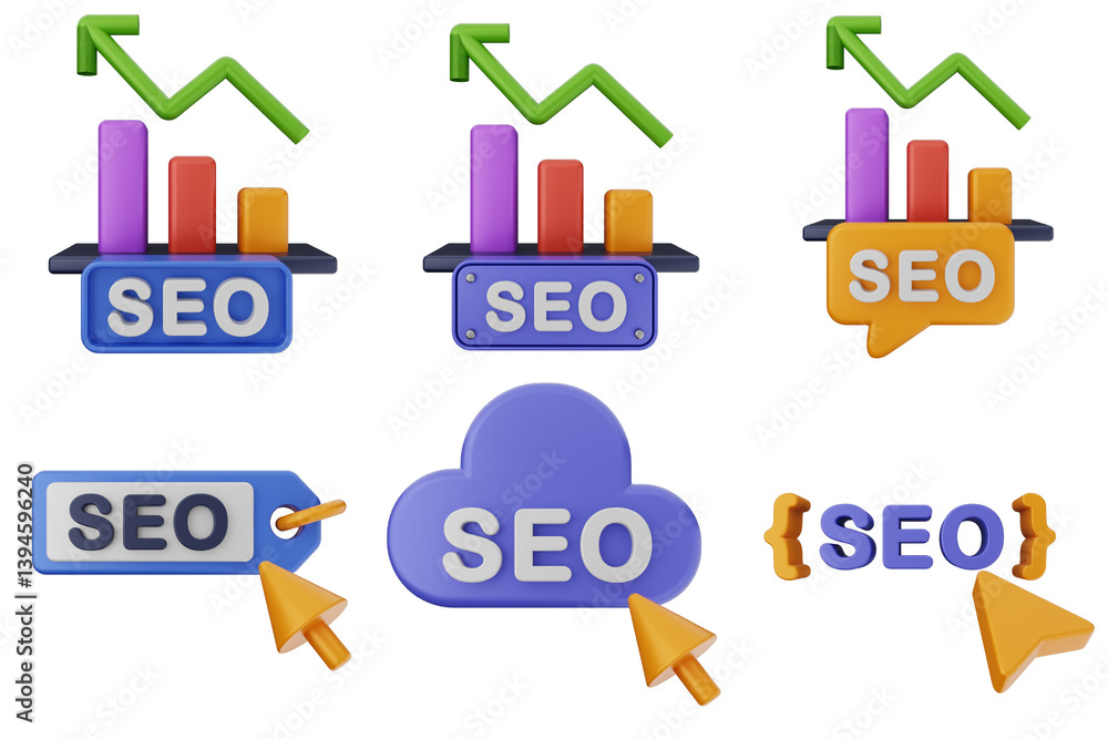 Poster 3d search engine optimization icon set bundle