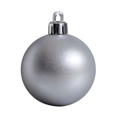 Silver Christmas Ornament Hanging Isolated on White or Transparent Background for Decoration