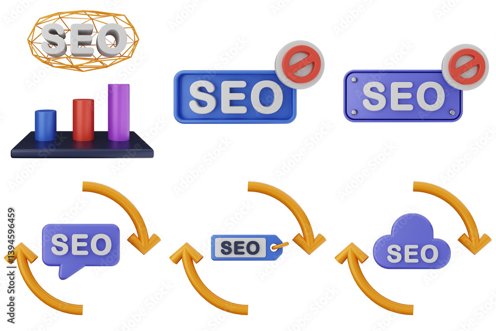 Poster 3d search engine optimization icon set bundle