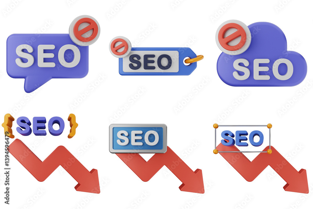 Poster 3d search engine optimization icon set bundle