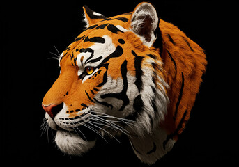 Tiger face 3D vector isolated on black background