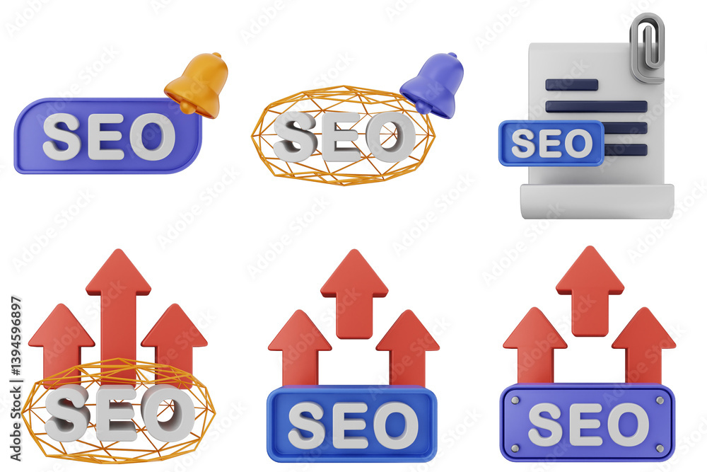 Poster 3d search engine optimization icon set bundle