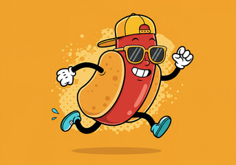 Vector illustration of an abstract background with a hot dog man running