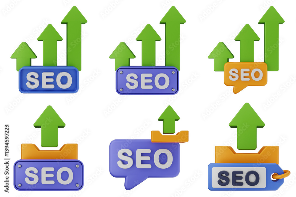 Poster 3d search engine optimization icon set bundle
