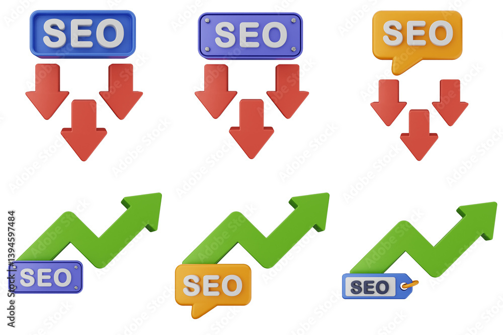 Poster 3d search engine optimization icon set bundle