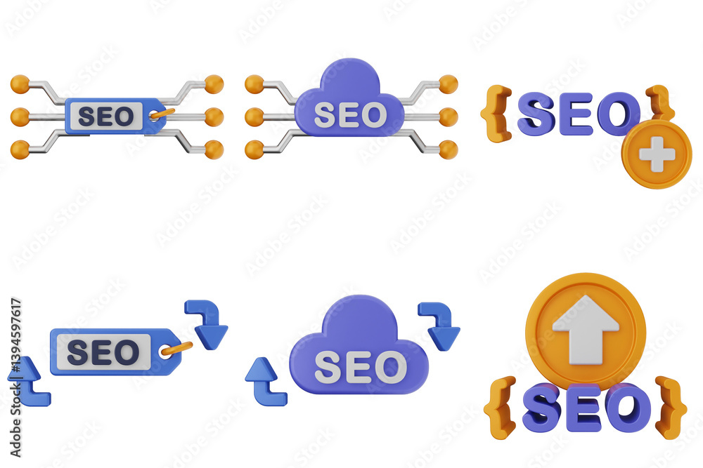 Poster 3d search engine optimization icon set bundle