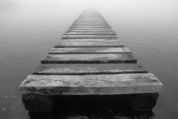 Obraz premium Wooden pier extending into a foggy lake