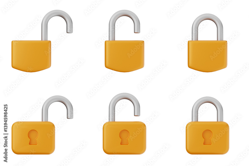 Poster 3d padlock secure safe key system private icon set bundle