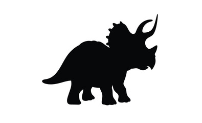 Cute triceratops vector silhouette, Cute triceratops silhouette vector flat illustration design