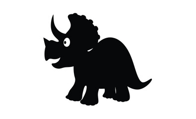 Cute triceratops vector silhouette, Cute triceratops silhouette vector flat illustration design