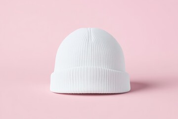 Fototapeta premium Plain white beanie against pink backdrop