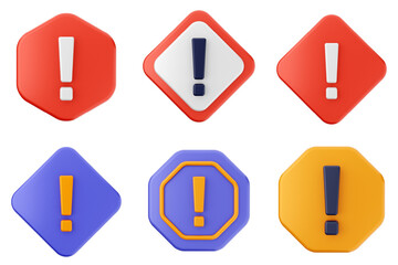 3d caution sign alert warning safety security icon set bundle