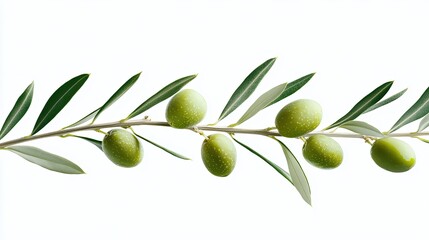 Fresh Green Olives on Branch with Leaves Isolated on White Background for Culinary Use