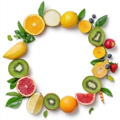 Vibrant fruit arrangement studio setting still life clean background round composition freshness concept