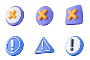 3d caution sign alert warning safety security icon set bundle