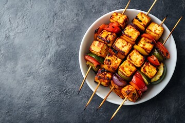 a popular Indian appetizer , paneer, tikka, Indian, cuisine, vegetarian, grill, spicy