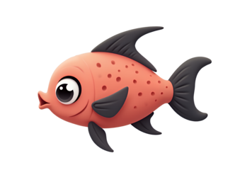 Cartoon Fish with Holes, Black Fins, Transparent Background.