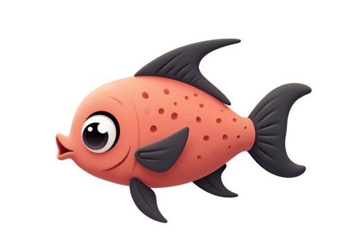 Cartoon Fish with Holes, Black Fins, Transparent Background.