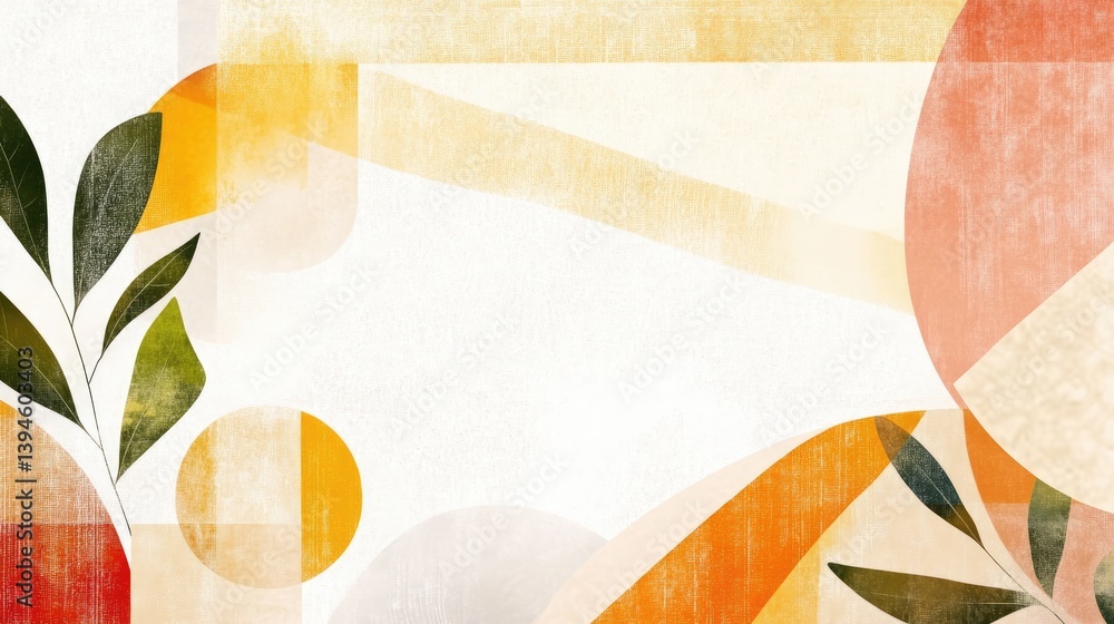 Poster artistic abstract composition featuring shapes and textures in a vibrant color palette