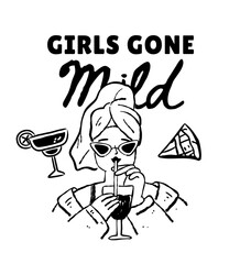 Bachelorette and bridesmaids tshirt print design, hand drawn outline illustration isolated