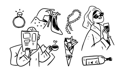 Whimsical bachelorette party clipart set, girls night party bundle