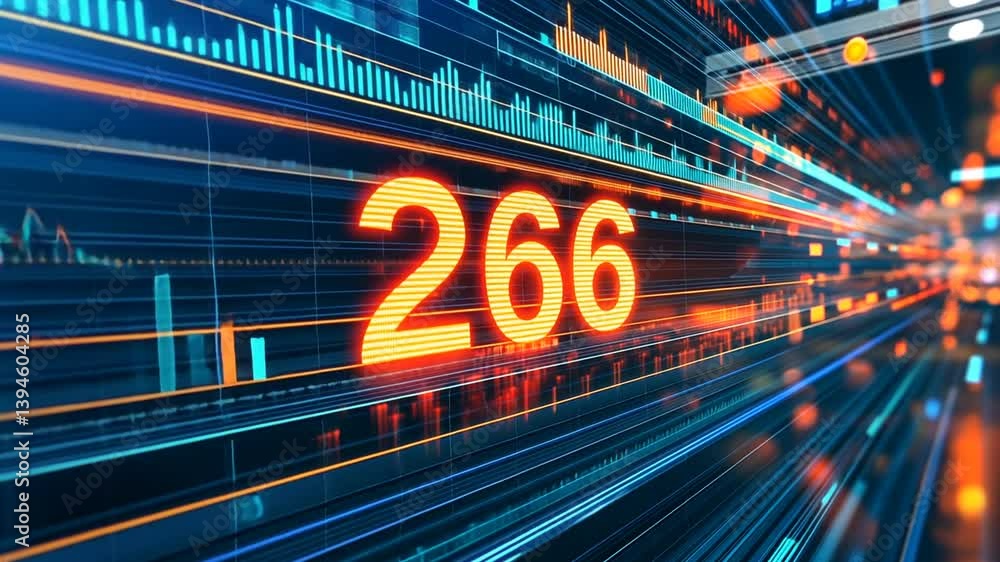 Poster digital data visualization with number 266 on futuristic interface