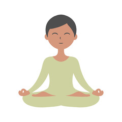 illustration of cartoon woman meditating with simple colors and white background