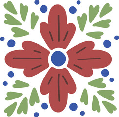Obraz premium Floral design with red flower and green leaves
