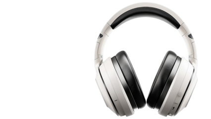 Png of Stylish over-ear headphones in sleek white with black cushions, perfect for immersive sound experiences.