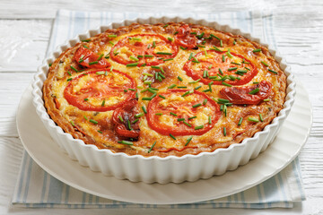 Freshly baked Italian Tomato Cheese Pie, top view