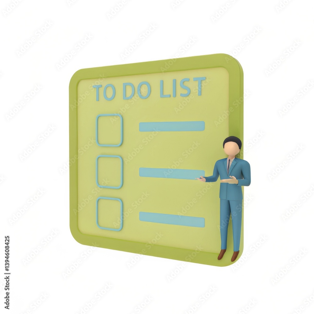 Poster 3d businessman checking off items on his to do list using digital device to enhance productivity and