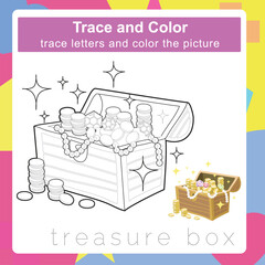 Trace and color worksheet. Coloring page and handwriting practice for kids. Education developing worksheet. Educational activity page for children. 