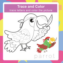 Trace and color worksheet. Coloring page and handwriting practice for kids. Education developing worksheet. Educational activity page for children. 