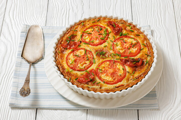 Freshly baked Italian Tomato Cheese Pie, top view