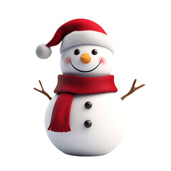 Cheerful Snowman in Red Hat and Scarf, Smiling Brightly Against a Black Background. Festive Winter Fun