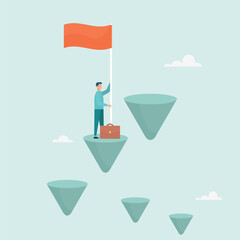 Ladder to success, successful character climbed the career ladder. Vector illustration.	