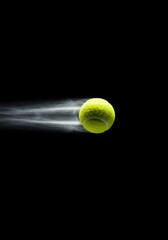 Fast-Moving Tennis Ball with Light Trails on Black Background