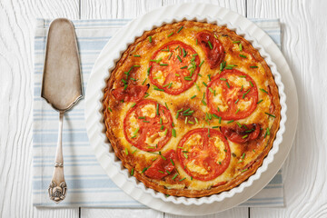 Freshly baked Italian Tomato Cheese Pie, top view