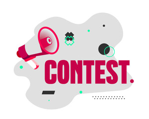 contest banner with red text and different abstract shapes on a gray background for your contest