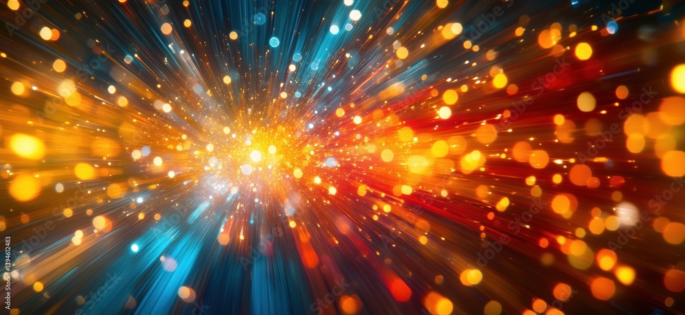 Poster colorful abstract explosion of light and particles creating dynamic motion effect