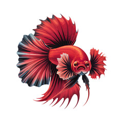 Obraz premium Serene Betta Majesty: An exquisitely detailed, vibrant betta fish, a stunning splash of red and black, gracefully displayed, bringing a tranquil and mesmerizing presence.