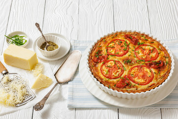 Freshly baked Italian Tomato Cheese Pie, top view